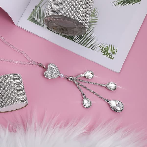 Vit hjärtformad strass bilbackspegel hängande accessoar
