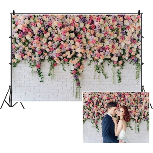 2.1x1.5m Flower Wall Wedding Background Pink Purple Pink White Wa