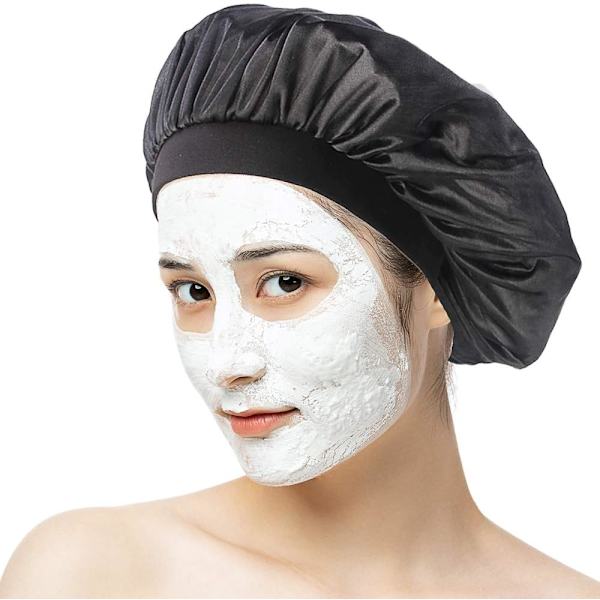 Satin Sleep Cap, 2-pack, med elastiskt brett band, för kvinnor och flickor, för sömn, kemoterapi