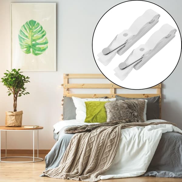 Dynefester, 4 deler, hvite metall- og elastiske klips, dynetrekkfester for daglig bruk