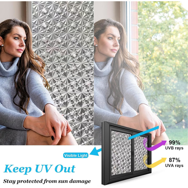 (30x200cm) Elektrostatisk Anti-Glare Vinduefilm, Uigennemsigtig Anti-UV W