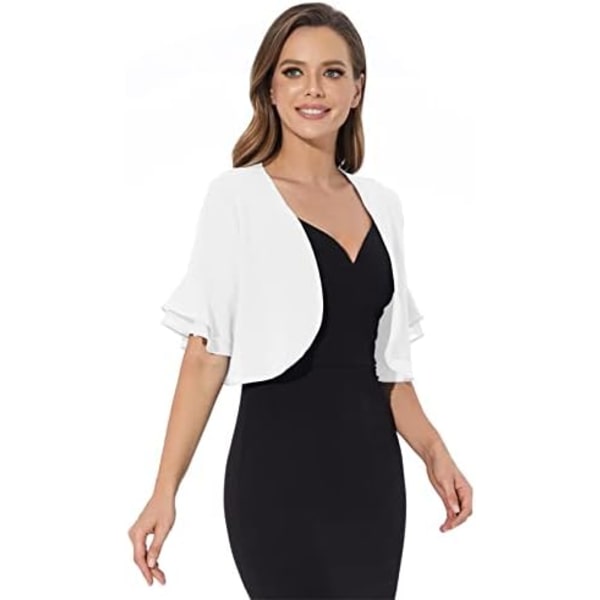 Mjuk Chiffon Bolero Cardigan med Öppen Framkant, Transparent, 3/4 Ärmar för Aftonklänning