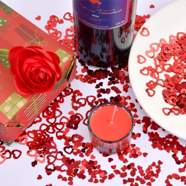 30g rødt hjerte konfetti papir, metallisk glitter bord konfetti, rød romantisk konfetti dekorasjon, for