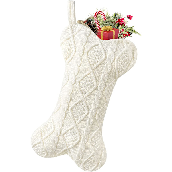 24×42×1cm Koiran Joululahjasukka, Valkoinen Neulotu Joululahjasukka Koirien, Luun Muotoinen Koiran Joululahjasukka Suuri Lemmikki