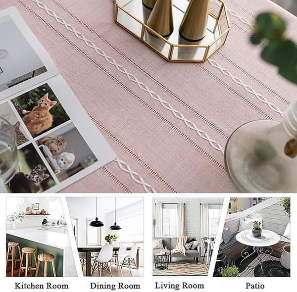 Rose - Rektangulär broderad fransad bordsduk i slitstarkt lin