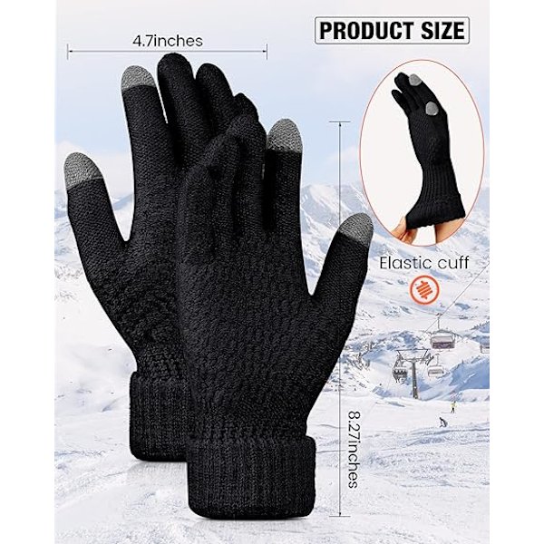 (Rosa, Svart) 2 par dam vinter touch screen handskar, varma stickade handskar, elastiska manschetter, vinter