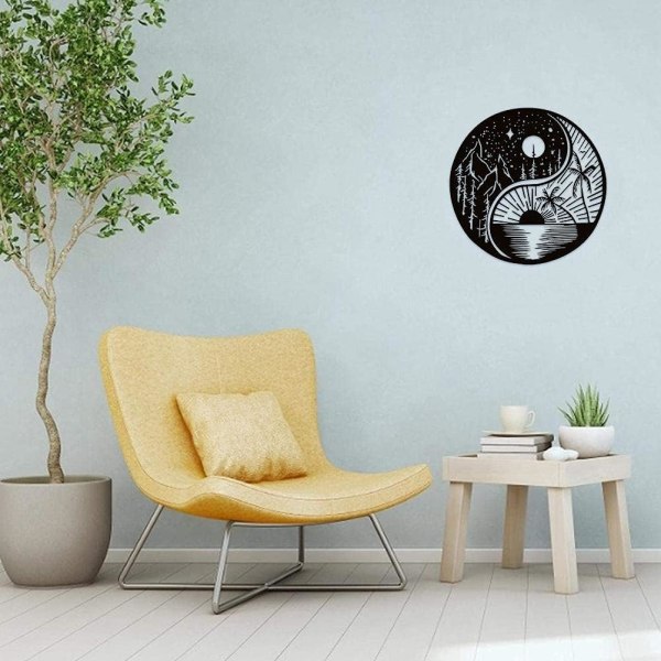 Metalli Yin Yang -seinätaide, riippuvan auringon ja kuun seinäkoristeet, joogalle