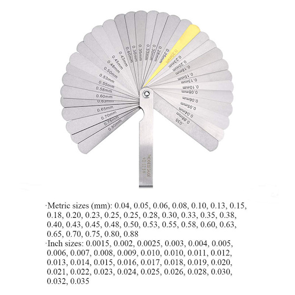Precision Feeler Gauges 32 Metric(Imperial) Markering Blad för Mätning av Spaltbredd(Tjocklek)