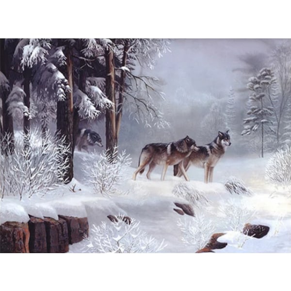 30x40 cm 5D Peinture Diamant DIY Complet,Snow Wolf Capture Dre
