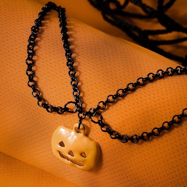 Pumpan Halsband Gotiskt Halsband Lager Black Chain Halloween Halsband Pumpan Hänge Halsband för Kvinnor