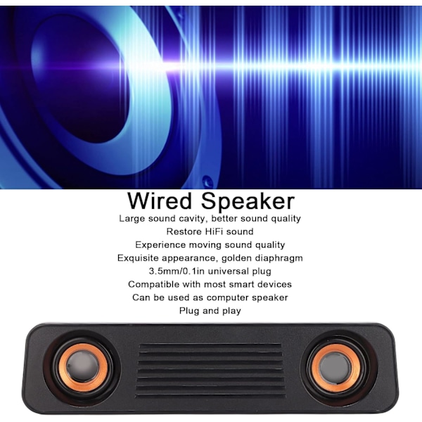 Lydplanke for TV, bærbar kablet høyttaler stereo subwoofer lang skrivebordshøyttaler USB-drevet 3,5 mm jack nettbrett kablet høyttaler