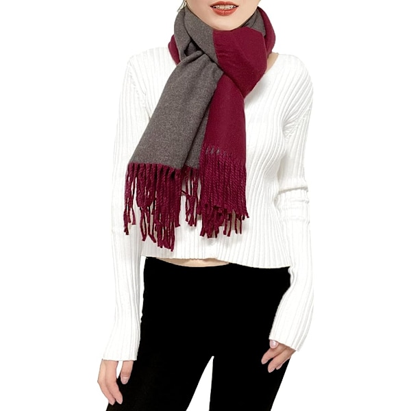 (RØD+GRÅ) Dame Kasjmirskjerf Vinter Reversibel Pashmina L