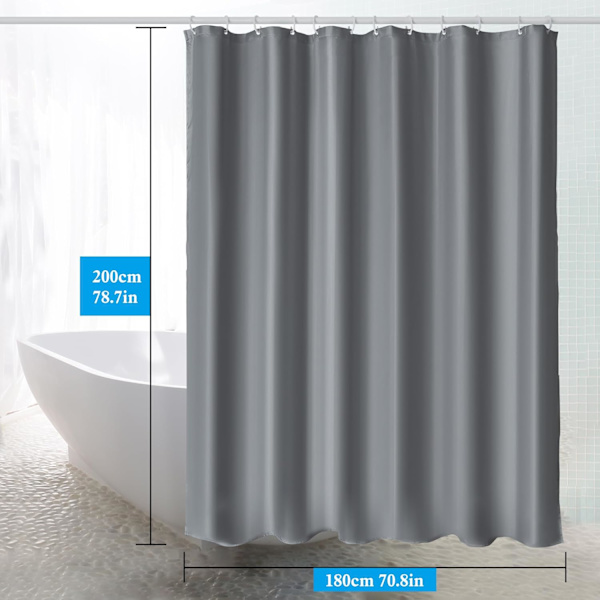 Grå 180 x 200 cm bruseforhæng Grøn-grå Polyester badeforhæng med 12 kroge, vægtet søm Qu