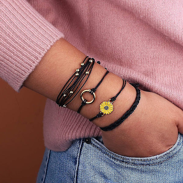 Håndflettet Solsikke-Tauarmbånd Boho Surf Tau-Charm Br