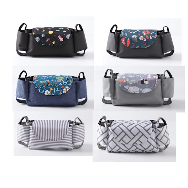 (Svart) Universal Baby Stroller Oppbevaringspose - Stor Lagringskapasitet