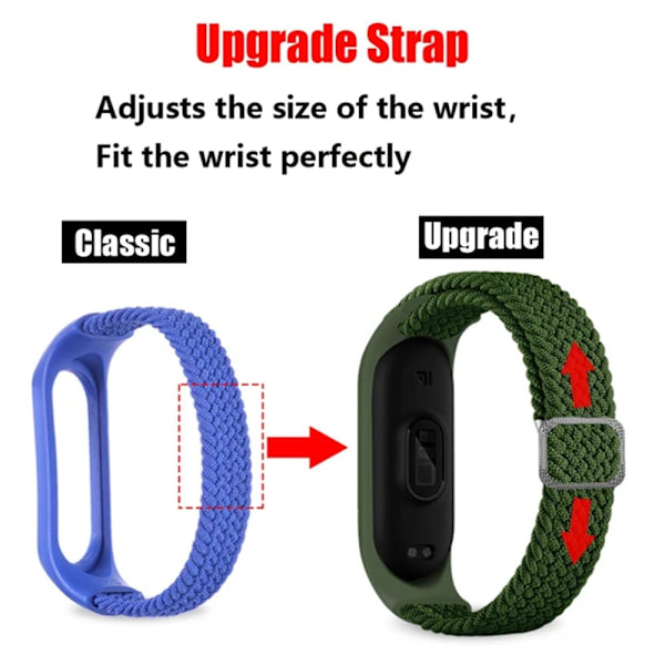 4 stk. klokkestropp i nylon til Xiaomi Mi Band 3/4/5/6/7/NFC, svart C