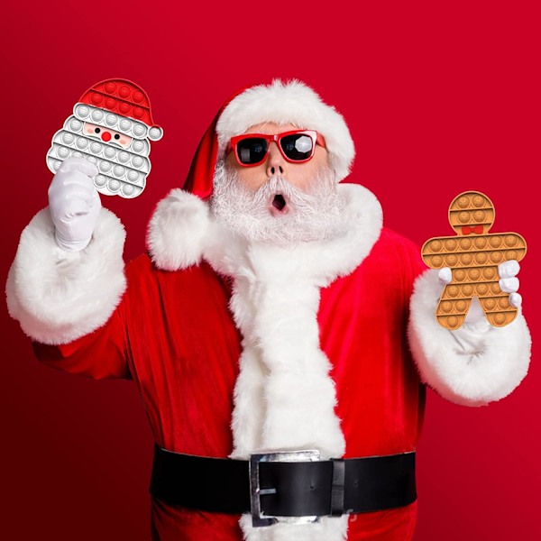 2-pack jul fidgetleksaker, jul pop it-set - tomte och pepparkaksgubbe - jul popp