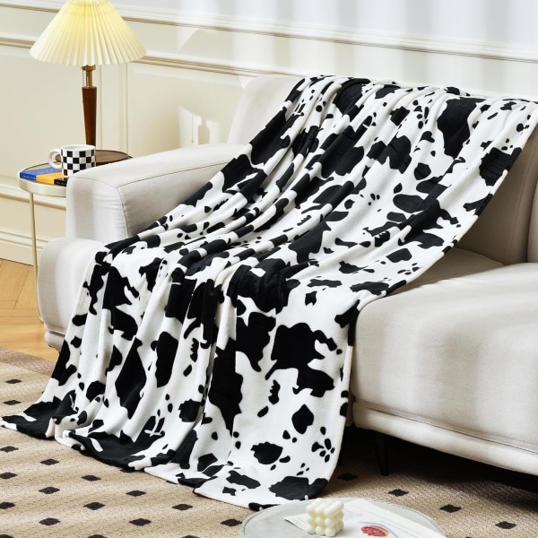130×160cm Fleeceteppe – Black and White Cow Print Teppe – Fu