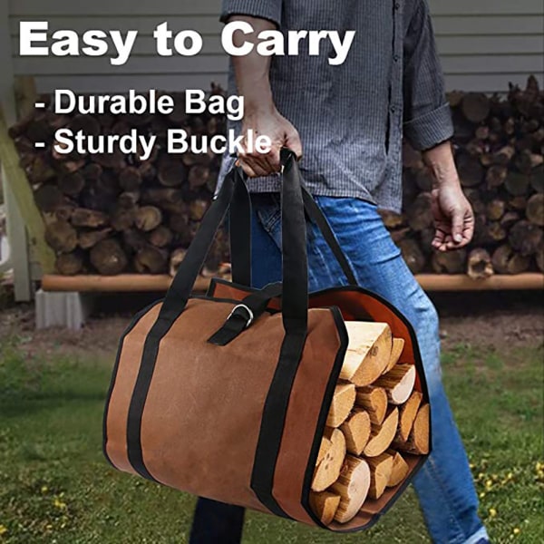 Heavy Duty Waxed Canvas Log Carrier Tote, Large Firewood Bag