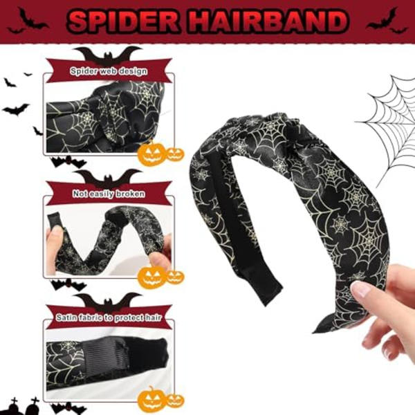 Halloween-hiuspanta naisille, hämähäkinseitillä, musta solmittu hiuspanta, Halloween-juhlatarvikkeet