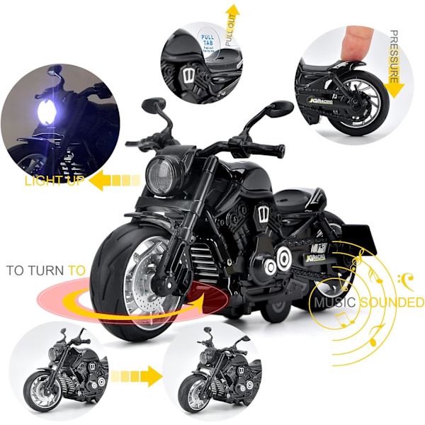 Leksaksmotorcykel, Drag tillbaka motorcykel leksak med ljud och ljus, 1: