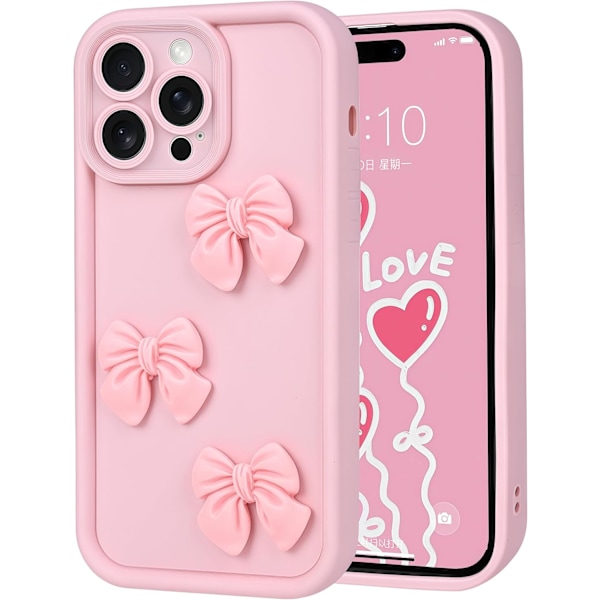 Söta Skal för iPhone 16 Pro Max Rosa 3D Rosettdesign Mjukt Stötsäkert Skyddande Telefonskal för Tjejer Kvinnor