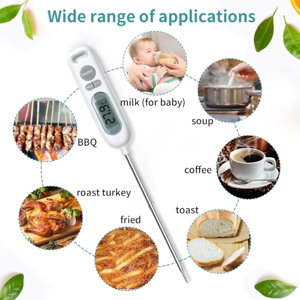 Matlagningstermometer, 141 mm lång matlagningsprob Digital termometer för BBQ Bakverk Kött Socker Vätskor