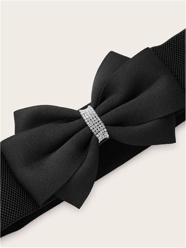 Elastiske brede belter med rhinestone-sløyfe for kvinner, stretch midjebelte med spenne