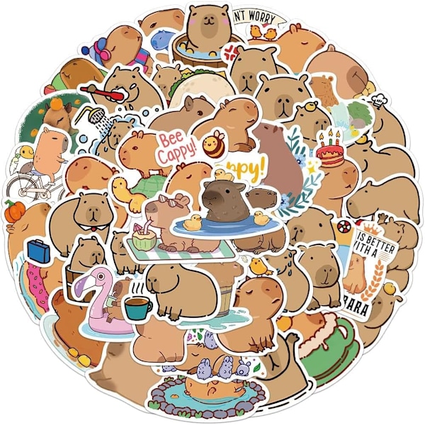 50 stk Søde Dyre-Klistermærker Vinyl Vandtætte Capybara Dekaler til Vandflaske Laptop Bagage Snowboard Guitar Skrivebog