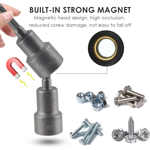 Magnetisk Hex Socket 14Pcs Slagdriver Socket 6-19mm, Magnetisk Hex Socket Nøglesæt Magneti