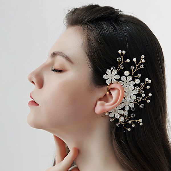 1 kpl Helmi Kukkakorvakorut Käsintehty Elf Ear Cuff Fairy Flower Yksi Vasen Korvakoru Naisille