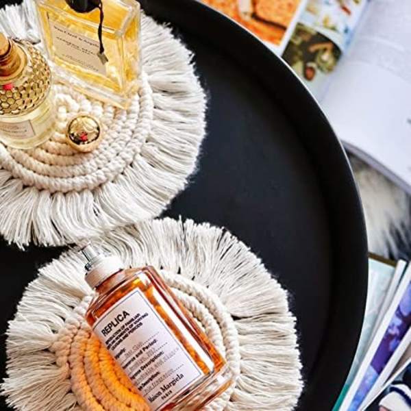 Boho-underlag, sett med 2, søte drikkeunderlag, absorberende for skrivebord, håndlaget macrame-underlag for kopper og krus -