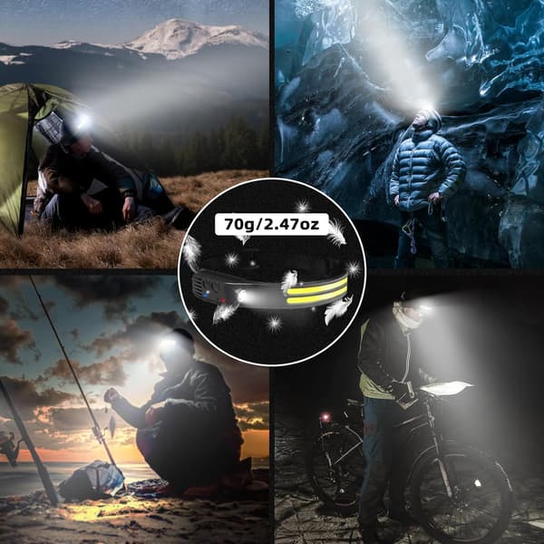 Ultra Kraftig LED Hodelykt, 2 Stykker 230° Vidvinkel Hodelykt, 2*LED Hvit Lys Sensor Hodelykter