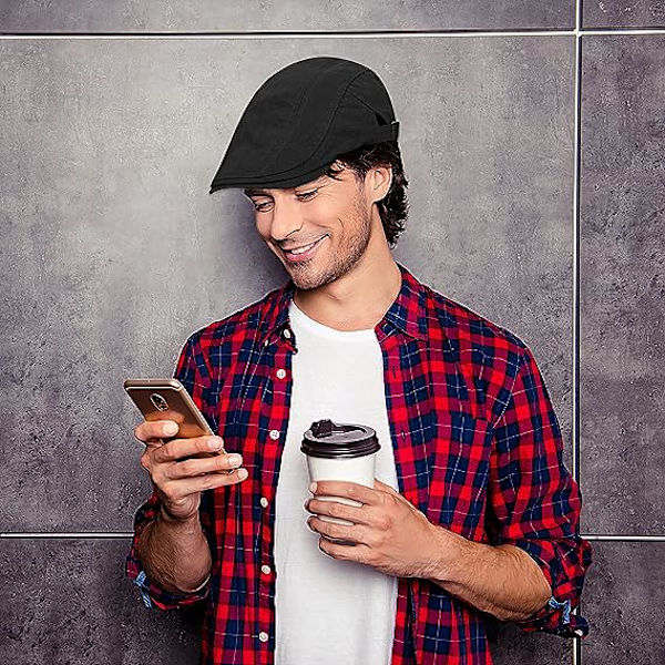 2 stk. Tan/Sort Newsboy Hatte til Mænd Flat Cap Bomuld Justerbar