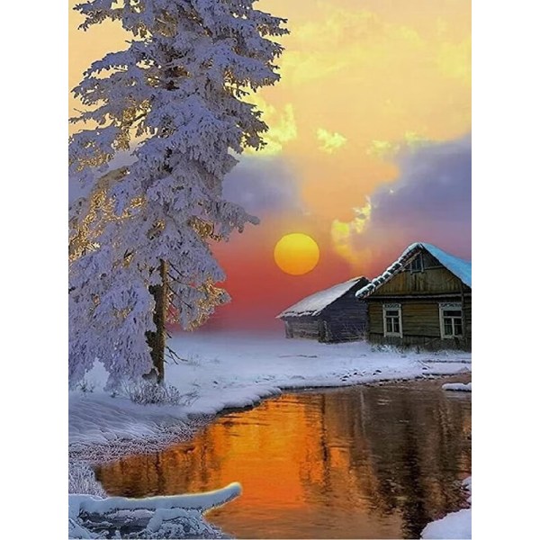 30 x 40 cm ,scène de neige au coucher du soleil Diamond Paintin