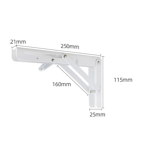 2 stk. Foldbare Firkanter, 250mm Foldbar Firkantet, Foldbar Hyllebrakett i Rustfritt Stål, Hvit Hyllebrakett
