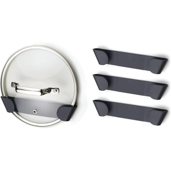 Set med 4 självhäftande väggmonterade förvaringsställ för gryt- och lock