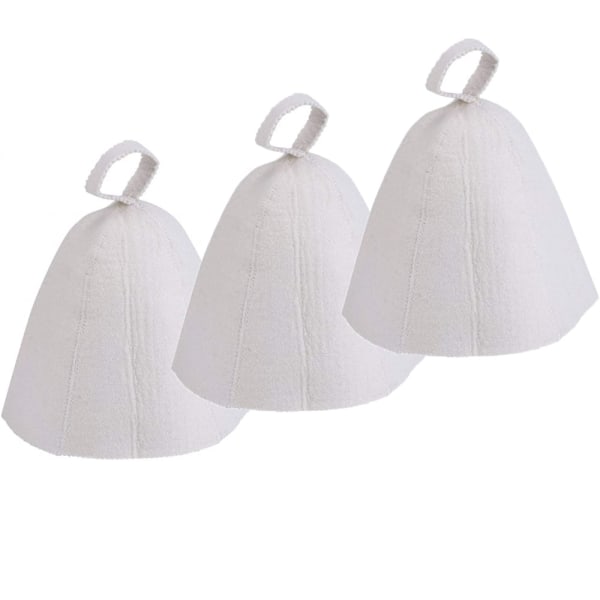 3 Pack White Sauna Felt Shower Caps for Sauna Shower Bathtub Stea