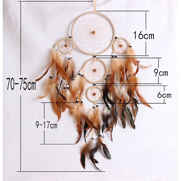 Drømmefanger (L = 70 cm), ægte fjer (Dreamcatcher)
