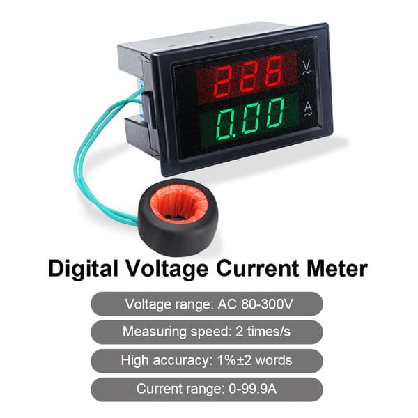 Digital Voltmeter Amperemeter AC 80-300V 0-100A Spænding Strøm Måler