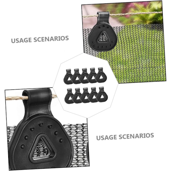 10 Stycken Svarta Mesh Clip Skärm Tarp Tältklämma Tältklämma Fästklämmor Fästklämma Tältfälla Klämmor Fällklämmor för Tält Markis Plast