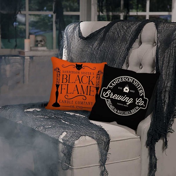 Halloween-dekor putetrekk 18 x 18 sett med 4 Hocus Pocus Farmhouse Halloween-dekorasjoner som sier Ora