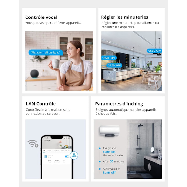 WiFi med Elförbrukning Mätning, 16A/4000W Hög Effekt Trådlös Strömbrytare, Wattmätare, LCD-Skärm