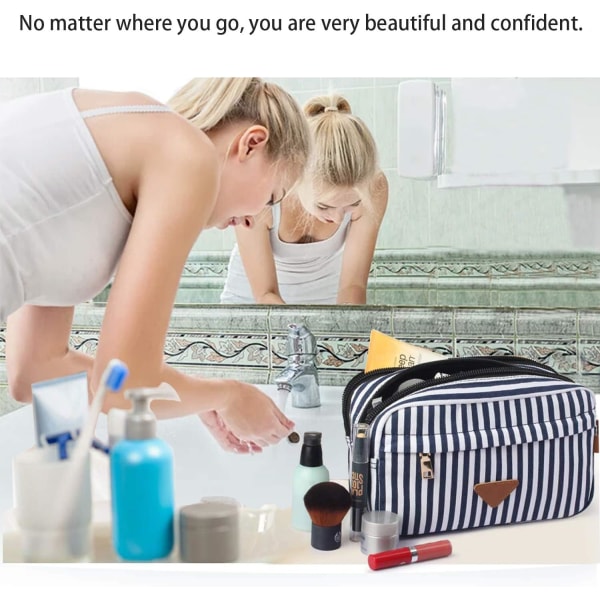 Toilettaske til kvinder bærbar kosmetiktaske (blå striber)