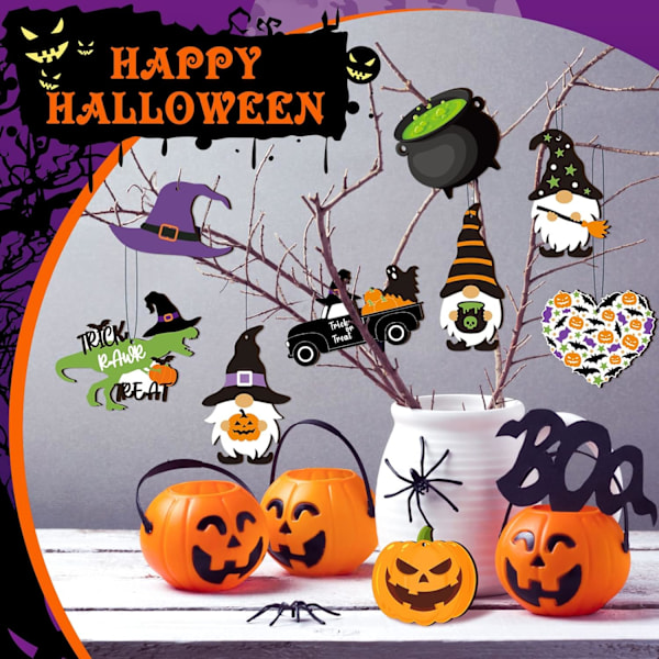 30 kpl Halloween-puupallot Halloween-puun koristeita Halloween-puuleikkauksia naruilla ripustettavaksi Halloweeniin