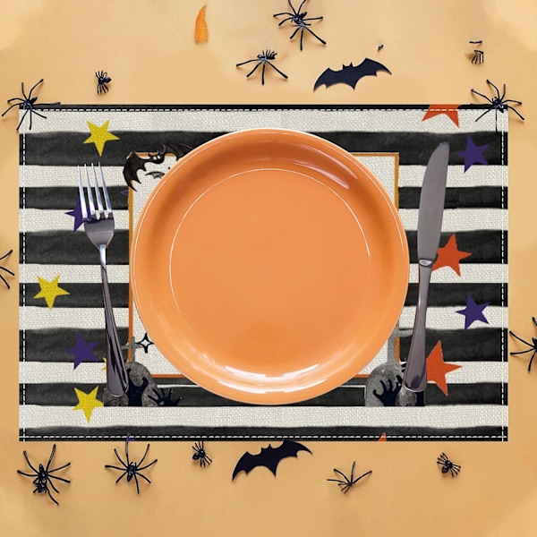 Halloween-raidalliset Pöytäliinat, 4 kpl, 12 x 18 tuumaa, Juhla- ja Kotiruokailun Koristeluun