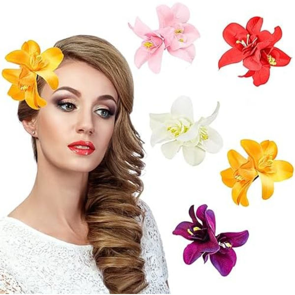 8x10cm Blomsterhårklämma Bohemia Hawaii Tyg Konstgjord Orkidé Blomma Hårsnodd Barrette Huvudbonad Bobby Pins Hårkläder
