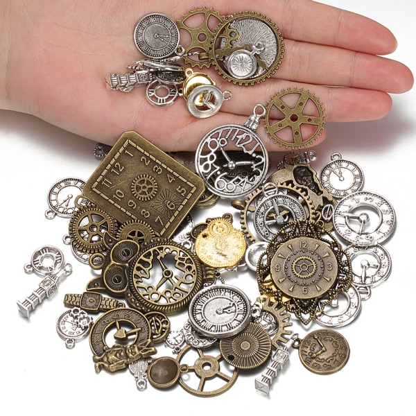 50g Vintage Steampunk Gears Metal Gears Klocka Watch Hänge Charms Gears DIY Smycken för Deco