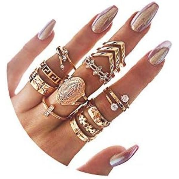 Guld Fingerringar för Kvinnor, Guld Knuckle Rings Set för Kvinnor Boho Vintage Finger Smycken Stackbara Midi Rings Flera R