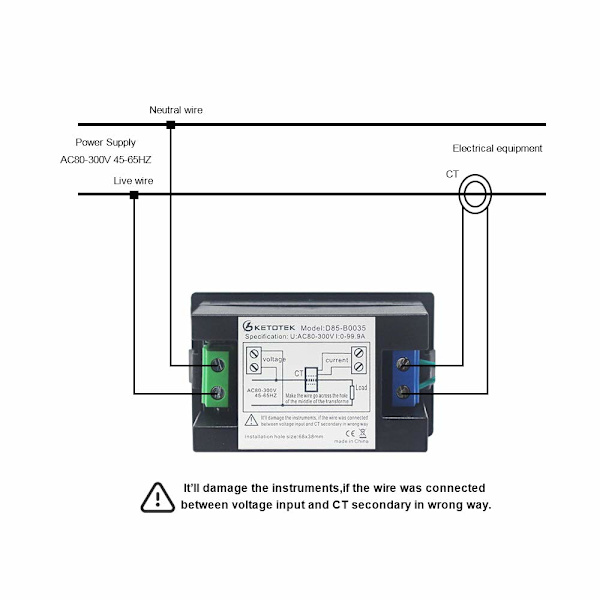Digital Voltmeter Ammeter AC 80-300V 0-100A Spännings- och Strömmeter